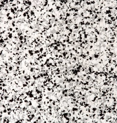 Ultra flake epoxy floor with black, grey and white